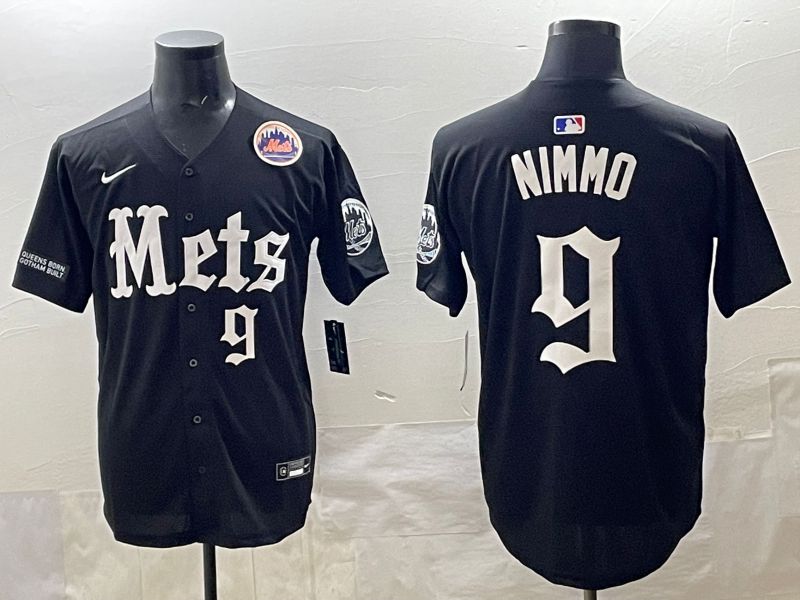 Men 2025 New York Mets #9 Nimmo Black Five generations Joint Name Nike MLB Jersey style 13